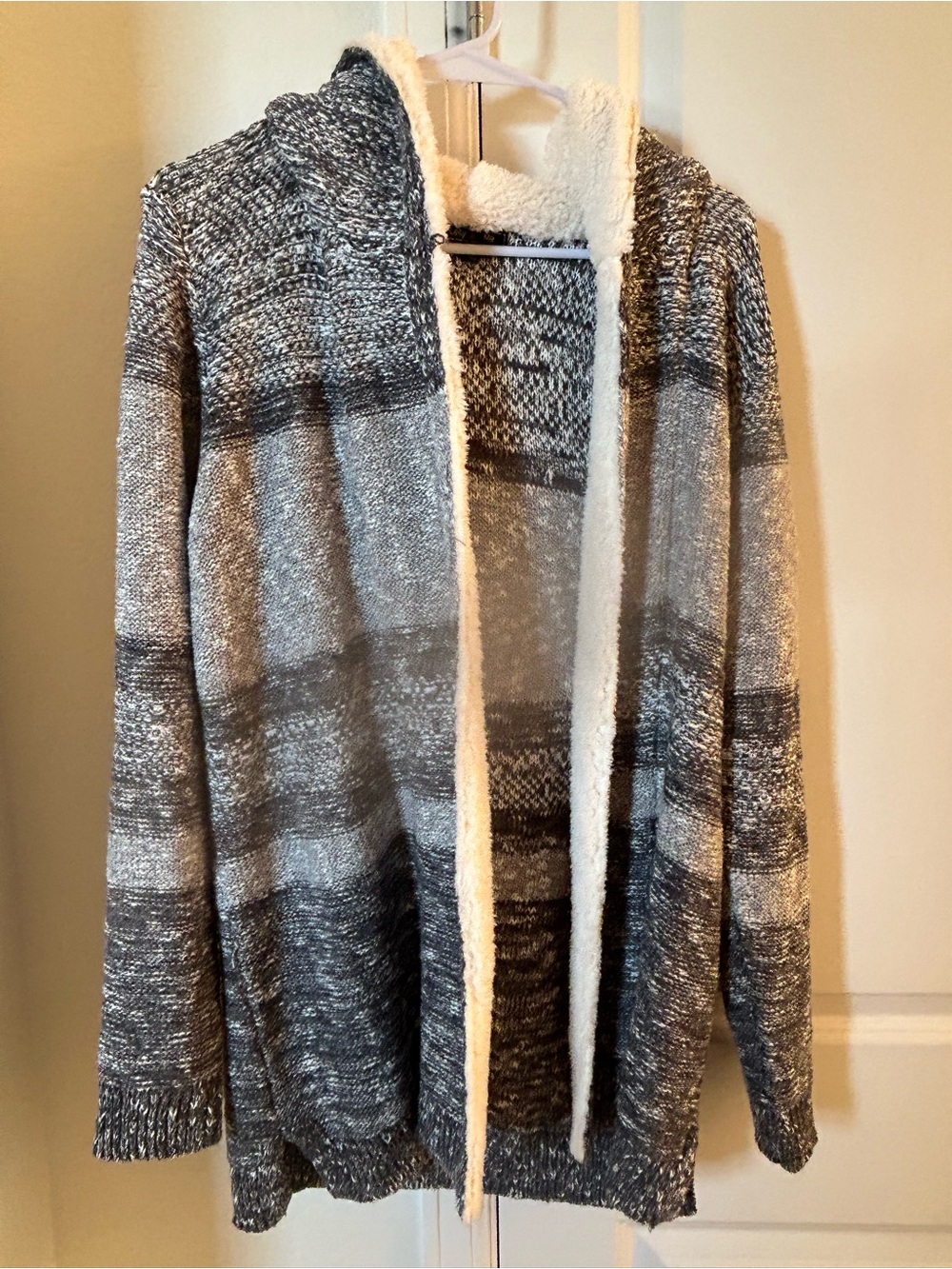 Gray and White Striped Open-Front Cardigan - Picture 6 of 6